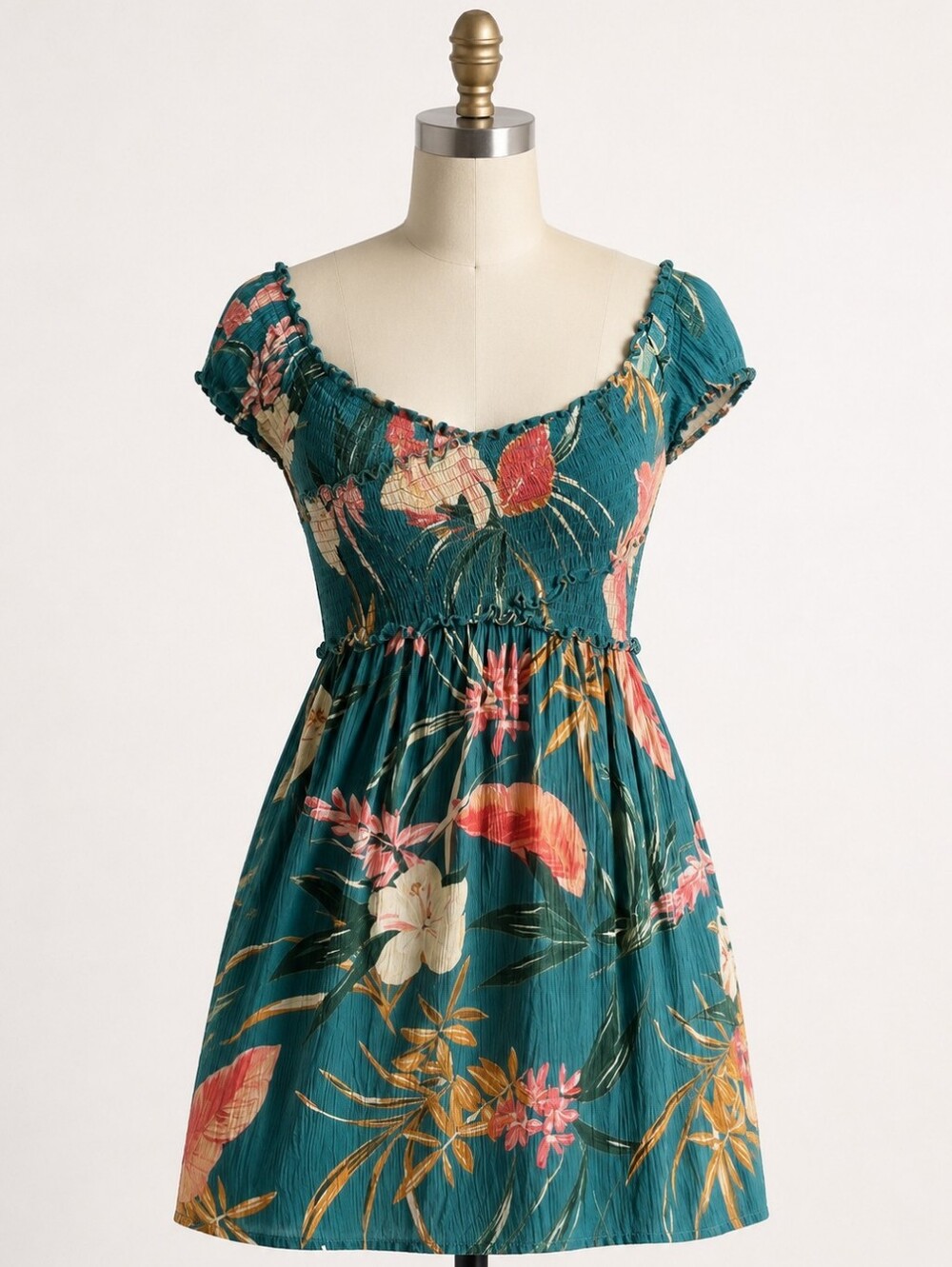ANTHROPOLGIE Patrons of Peace Woman's Dress - Teal and Coral Floral